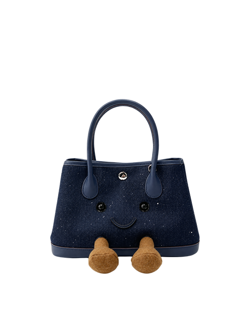Jellykin 23 Denim Calf Leather-Trim Carryall Tote Bag in Blueberry, front view