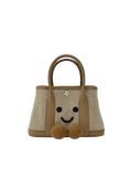 Jellykin 23 Denim Calf Leather-Trim Carryall Tote Bag in Tahini, front view