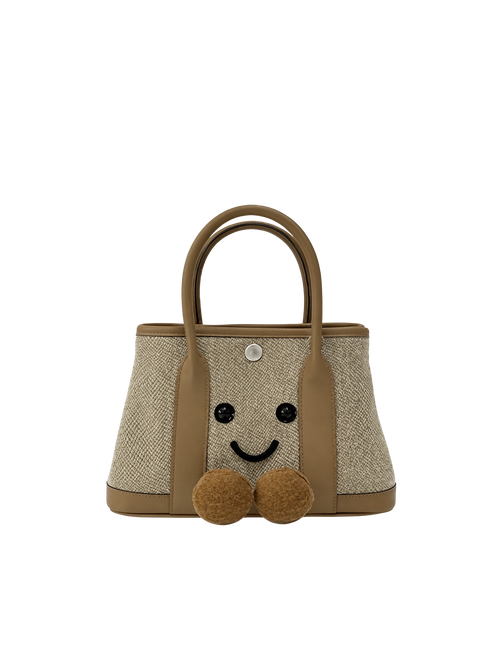 Jellykin 23 Denim Calf Leather-Trim Carryall Tote Bag in Tahini, front view