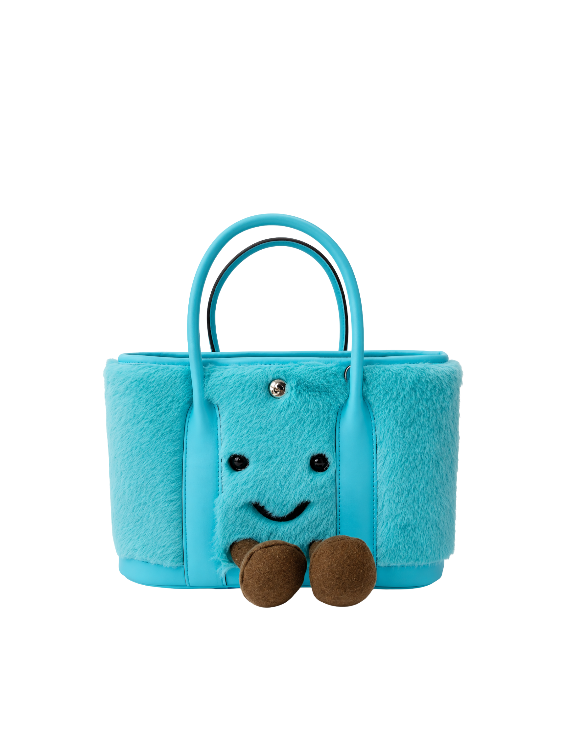 Jellykin 23 Faux Fur Calf Leather-Trim Carryall Tote Bag in Blue Slush, front view