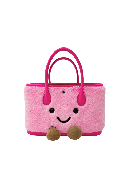 Jellykin 23 Faux Fur Calf Leather-Trim Carryall Tote Bag in Bubblegum, front view