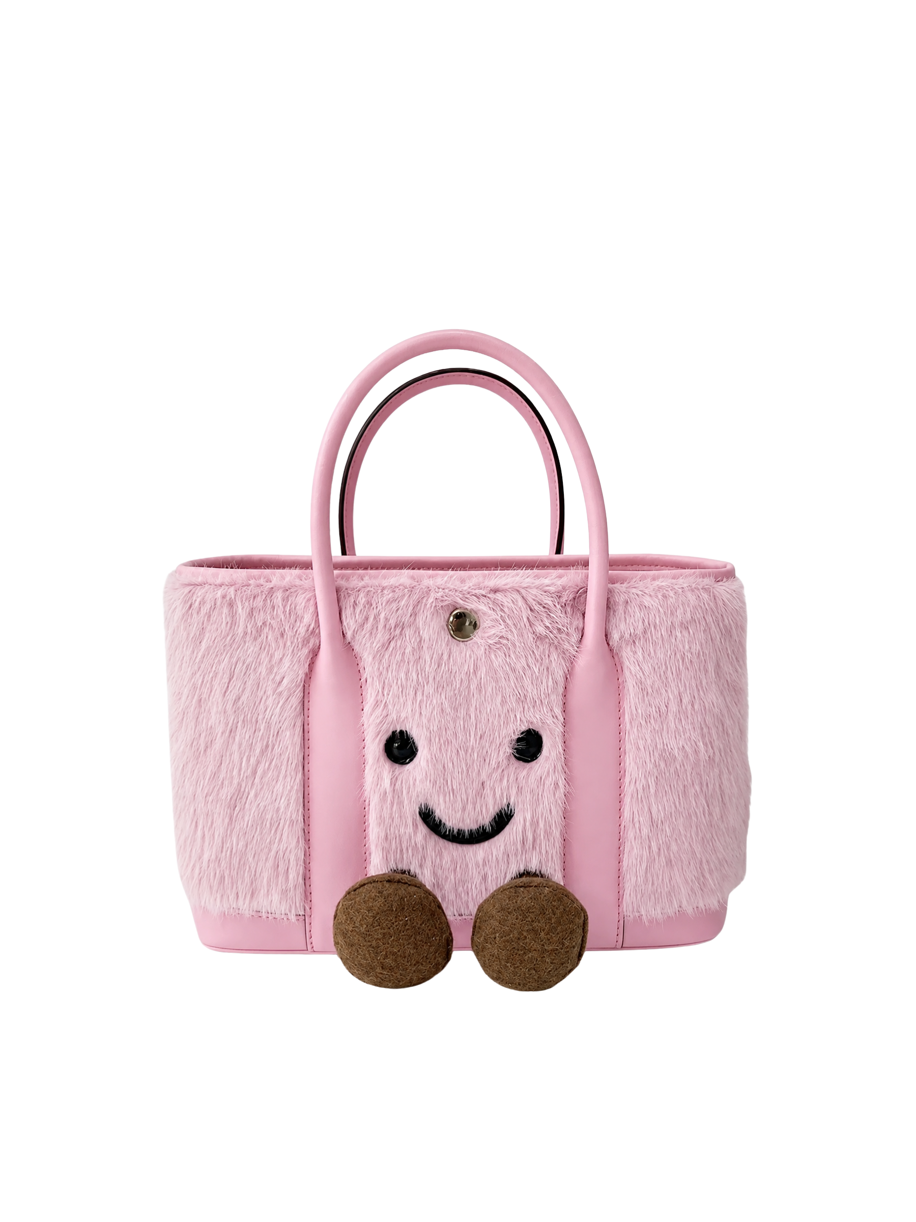 Jellykin 23 Faux Fur Calf Leather-Trim Carryall Tote Bag in Candy, front view