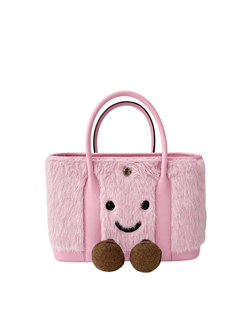 Jellykin 23 Faux Fur Calf Leather-Trim Carryall Tote Bag in Candy, front view