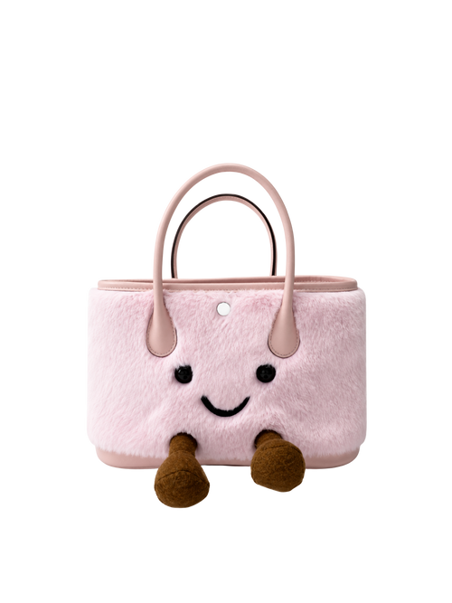 Jellykin 23 Faux Fur Calf Leather-Trim Carryall Tote Bag in Candy, front view