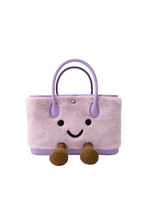 Jellykin 23 Faux Fur Calf Leather-Trim Carryall Tote Bag in Ube, front view
