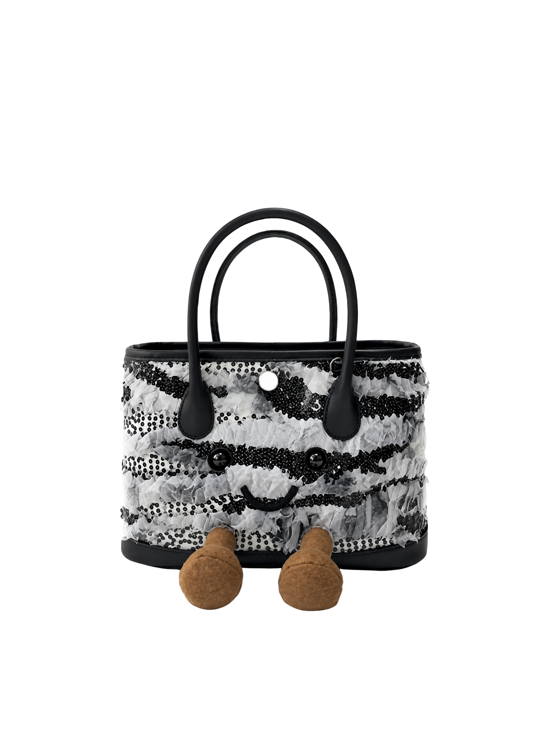 Jellykin 23 Lace Calf Leather-Trim Carryall Tote Bag in Oreo, front view