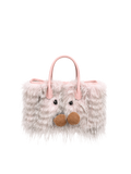 Jellykin 23 Long Faux Fur Calf Leather-Trim Carryall Tote Bag in Candy, front view
