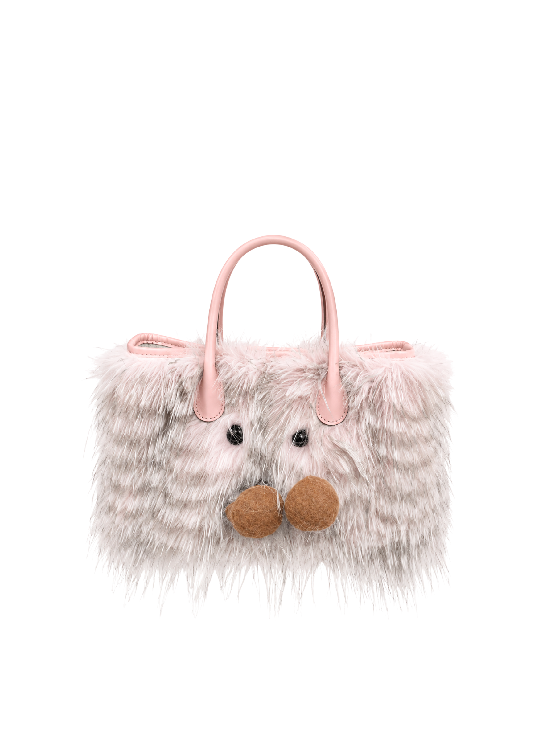 Jellykin 23 Long Faux Fur Calf Leather-Trim Carryall Tote Bag in Candy, front view