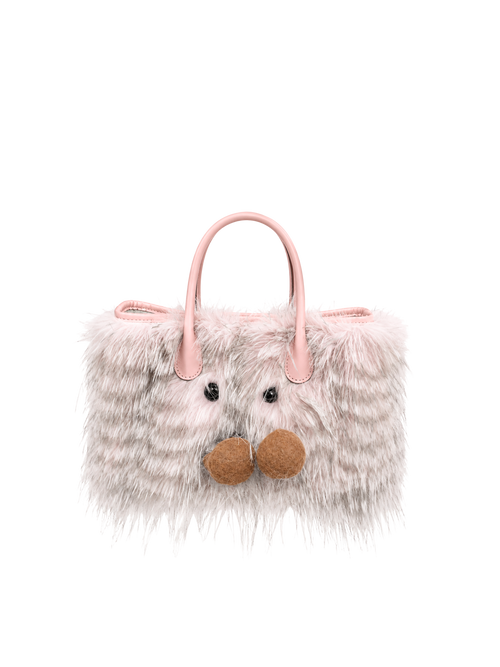 Jellykin 23 Long Faux Fur Calf Leather-Trim Carryall Tote Bag in Candy, front view