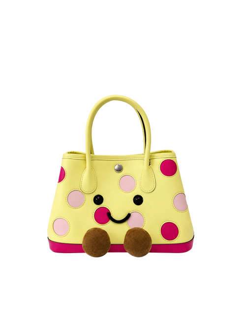 Jellykin 23 Polka Dot Calf Leather Carryall Tote Bag in Butter, front view