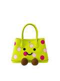 Jellykin 23 Polka Dot Calf Leather Carryall Tote Bag in Matcha, front view