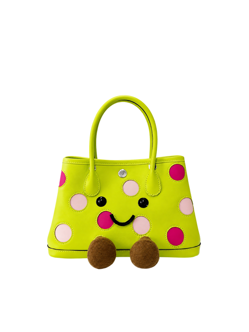 Jellykin 23 Polka Dot Calf Leather Carryall Tote Bag in Matcha, front view