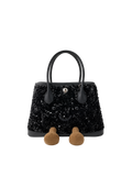 Jellykin 23 Sequin Calf Leather-Trim Carryall Tote Bag in Caviar, front view