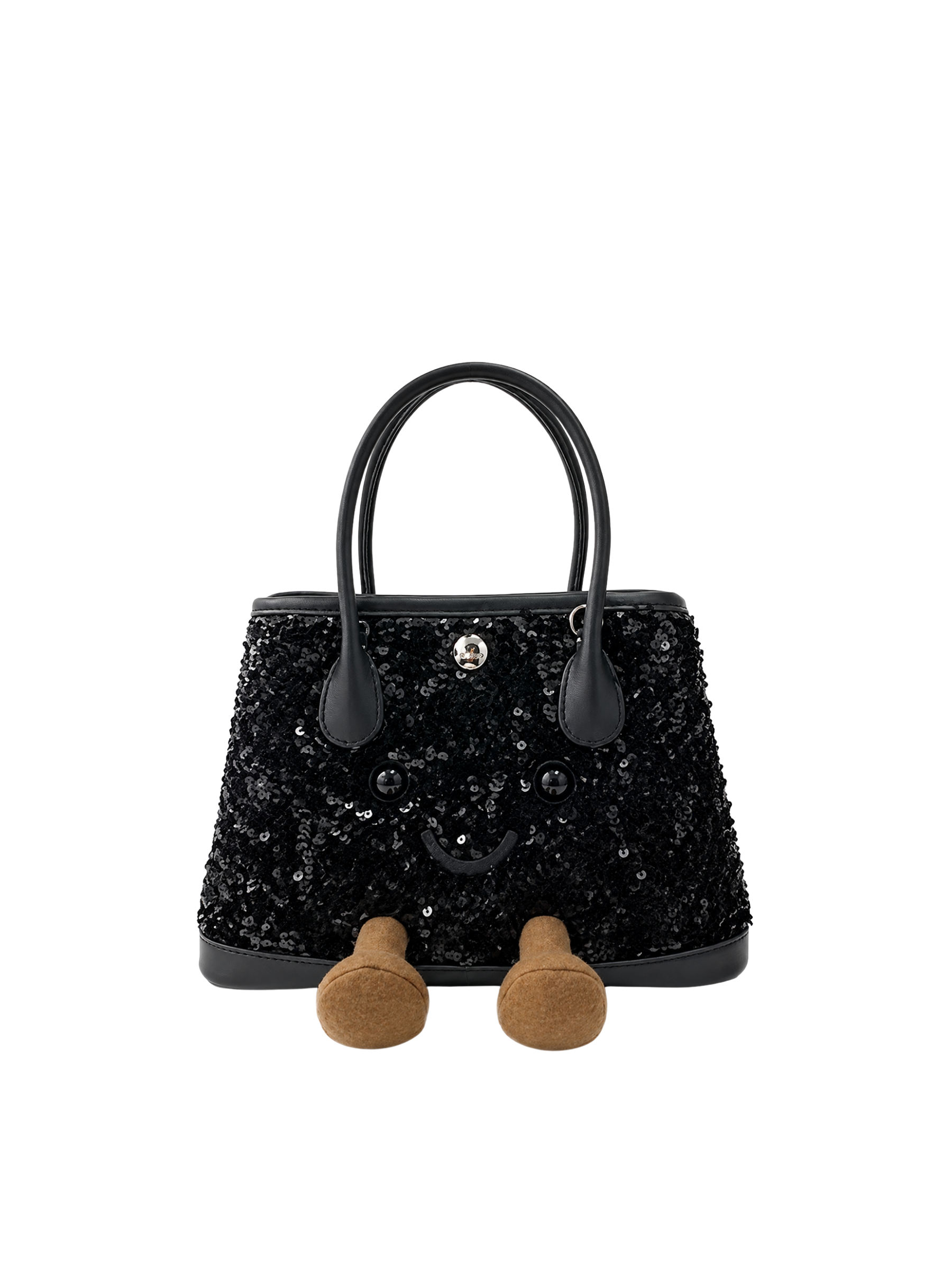 Jellykin 23 Sequin Calf Leather-Trim Carryall Tote Bag in Caviar, front view