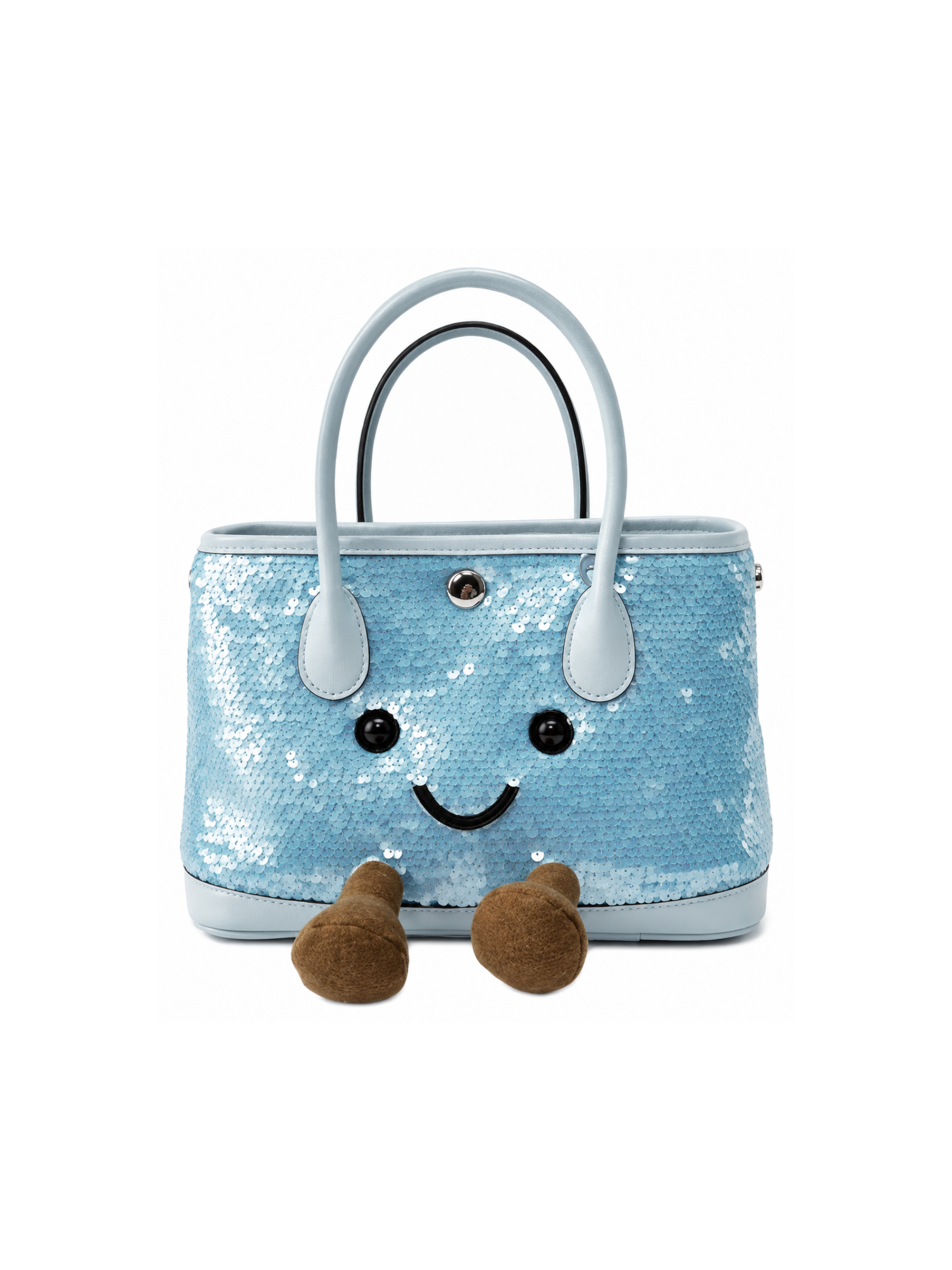 Jellykin 23 Sequin Calf Leather-Trim Carryall Tote Bag in Blue Marshmallow, front view