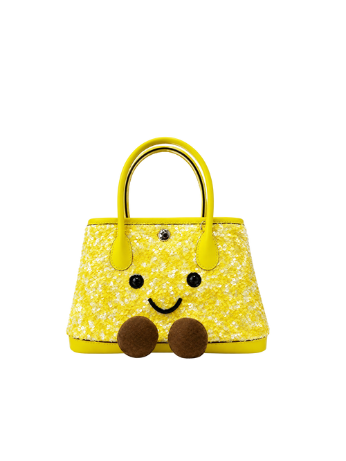 Jellykin 23 Sequin Calf Leather-Trim Carryall Tote Bag in Lemon, front view