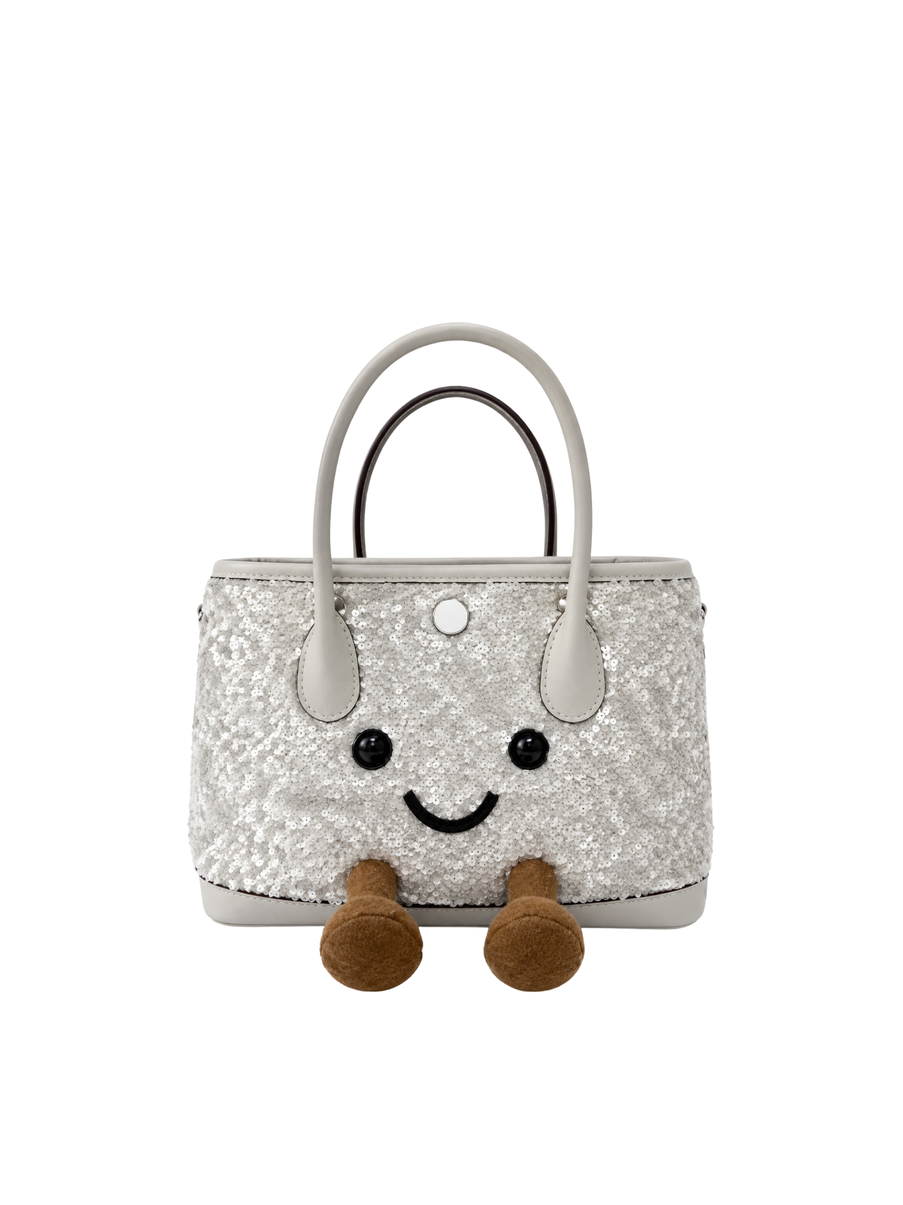 Jellykin 23 Sequin Calf Leather-Trim Carryall Tote Bag in Mochi, front view