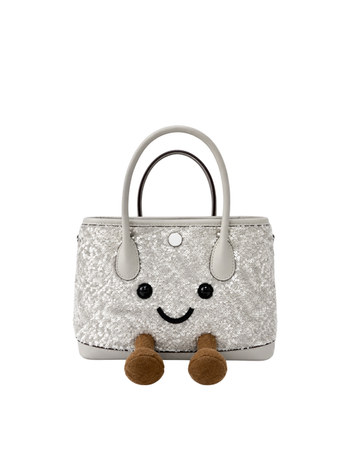 Jellykin 23 Sequin Calf Leather-Trim Carryall Tote Bag in Mochi, front view