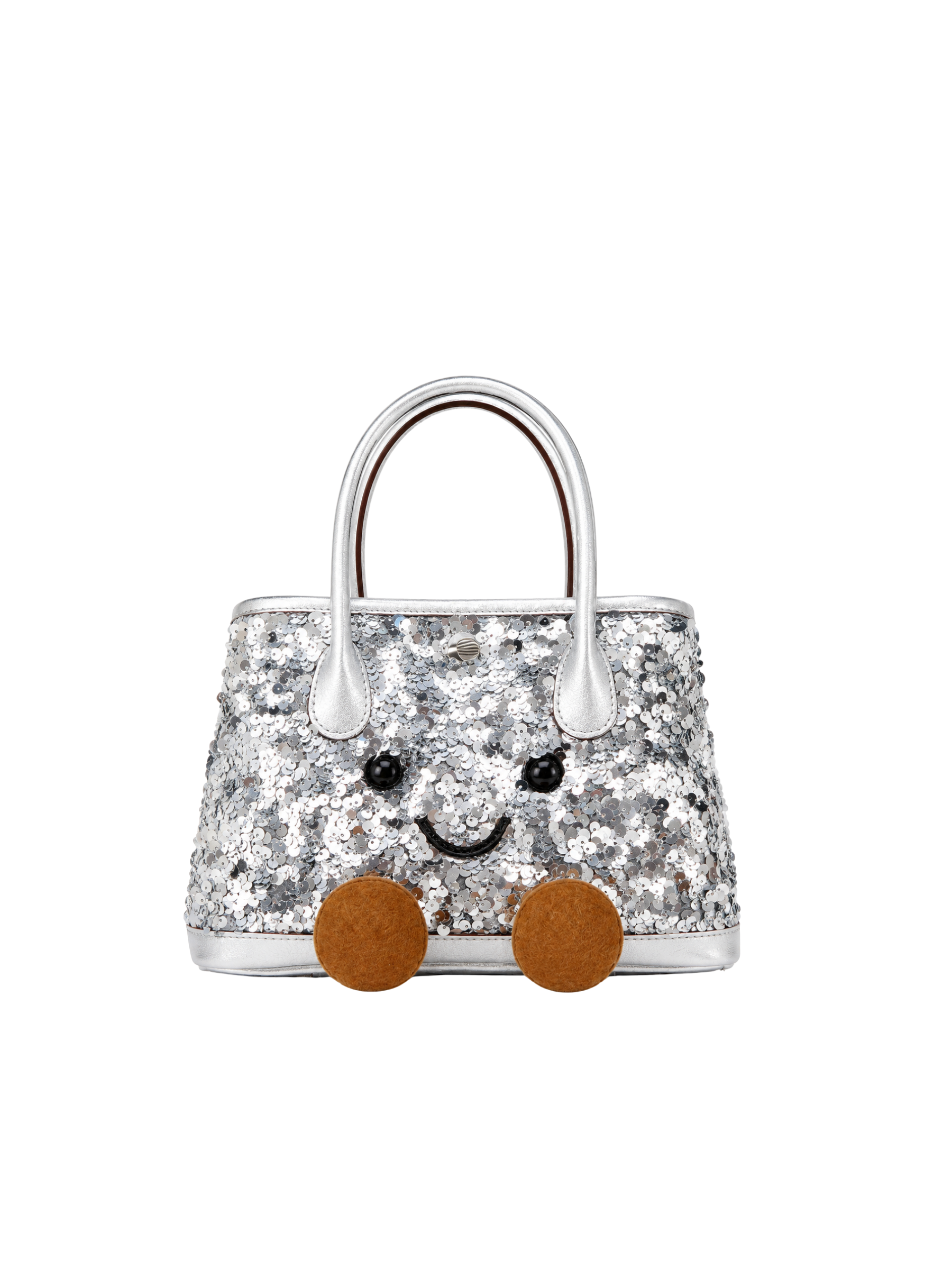 Jellykin 23 Sequin Calf Leather-Trim Carryall Tote Bag in Silver, front view