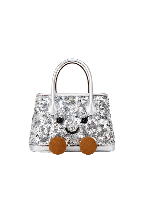 Jellykin 23 Sequin Calf Leather-Trim Carryall Tote Bag in Silver, front view