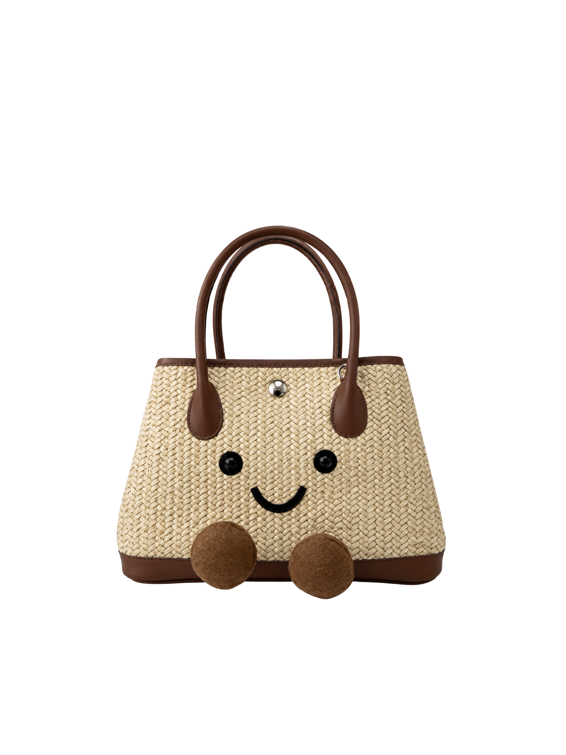 Jellykin 23 Woven Raffia Calf Leather-Trim Carryall Tote Bag in Tahini, front view