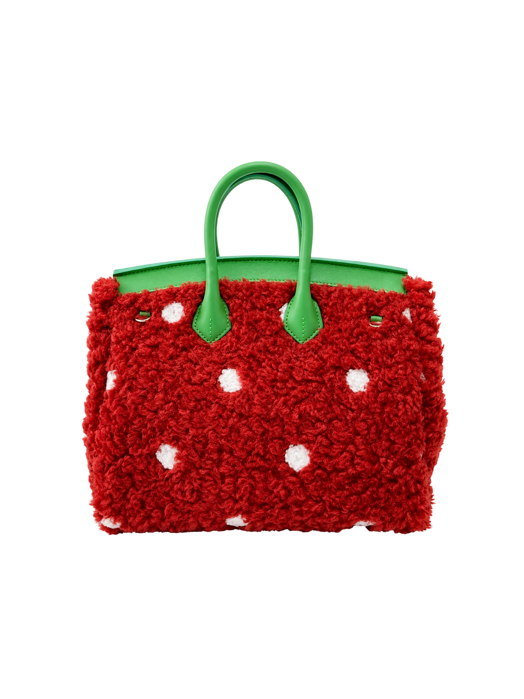 Jellykin 25 Faux Fur Calf Leather-Trim Bag in Strawberry, back view