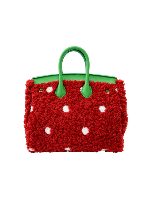 Jellykin 25 Faux Fur Calf Leather-Trim Bag in Strawberry, back view