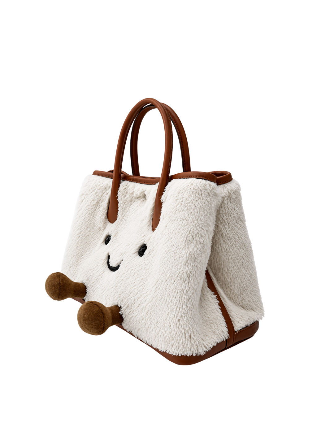 Jellykin Faux Fur Leather Trim Tote Bag