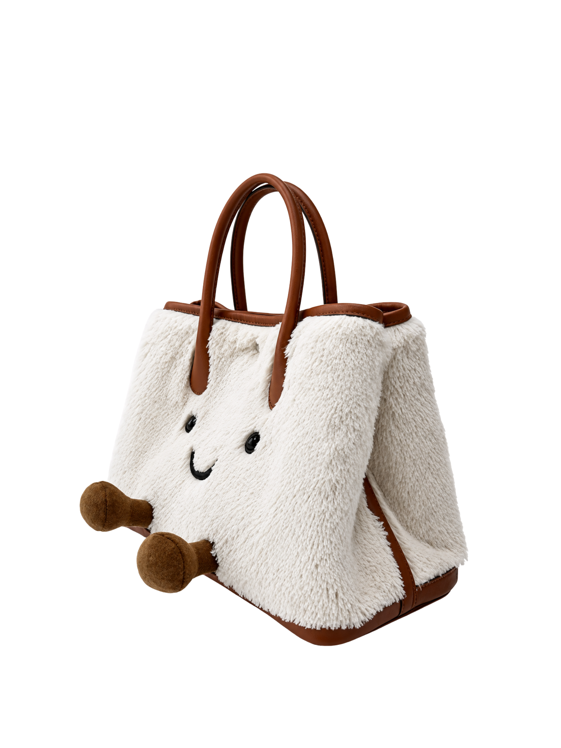 Jellykin Faux Fur Leather Trim Tote Bag