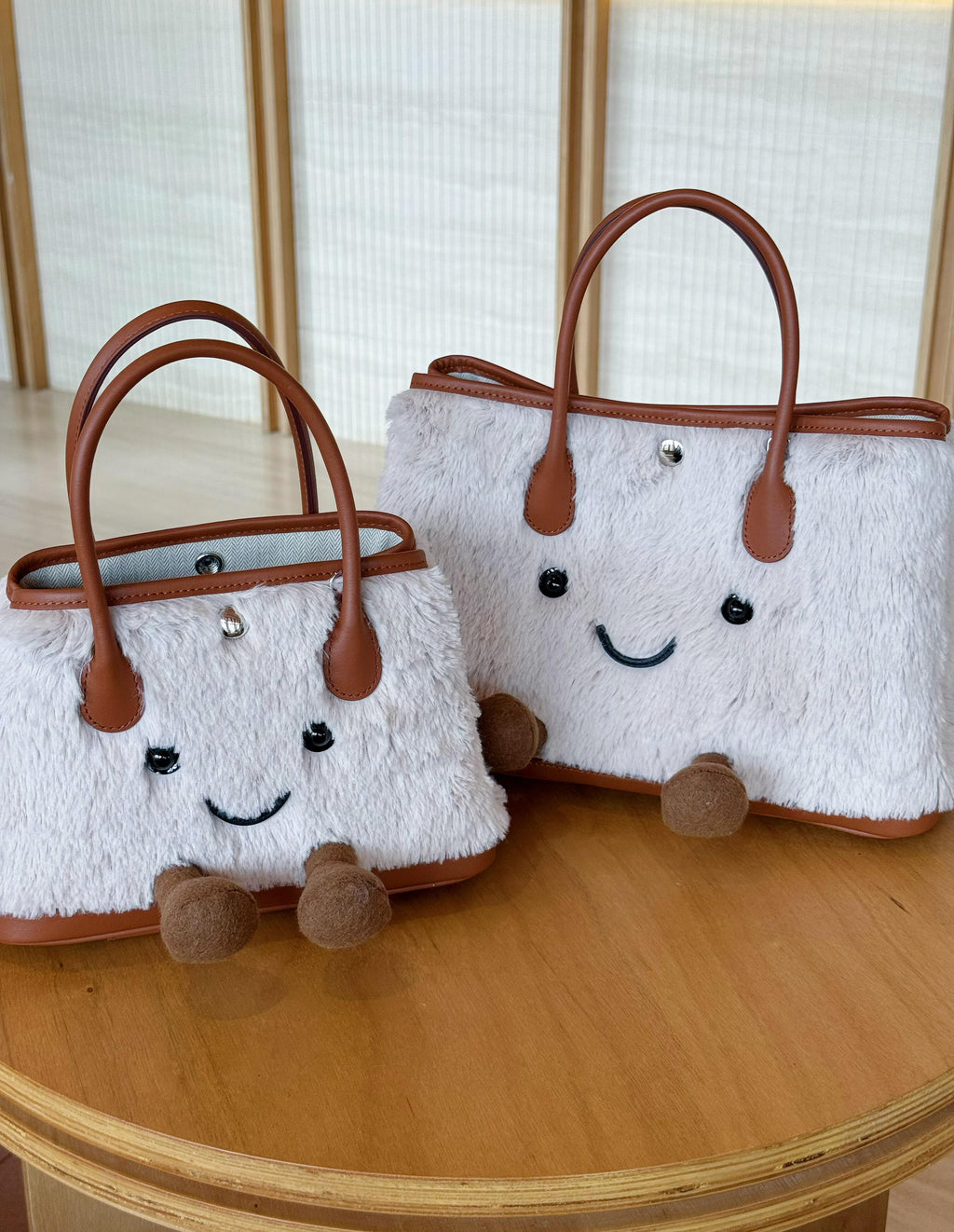 Jellykin Faux Fur Leather Trim Tote Bag