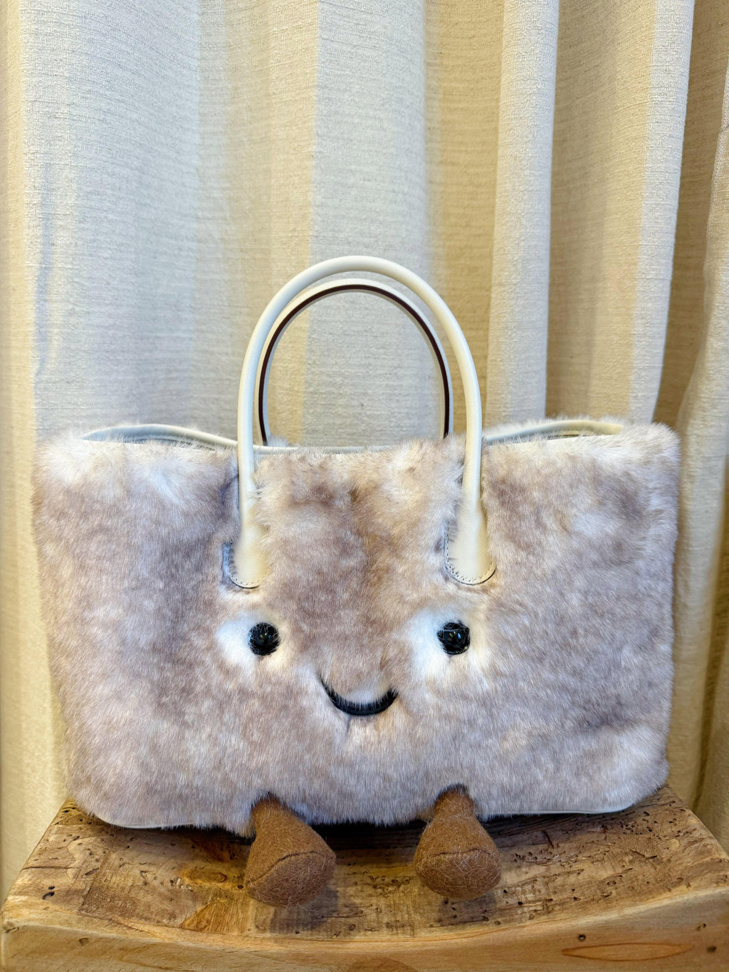 Jellykin Faux Fur Leather Trim Tote Bag