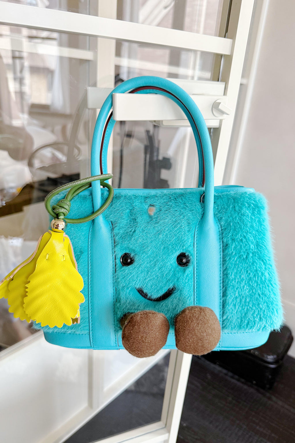 Jellykin Faux Fur Leather Trim Tote Bag