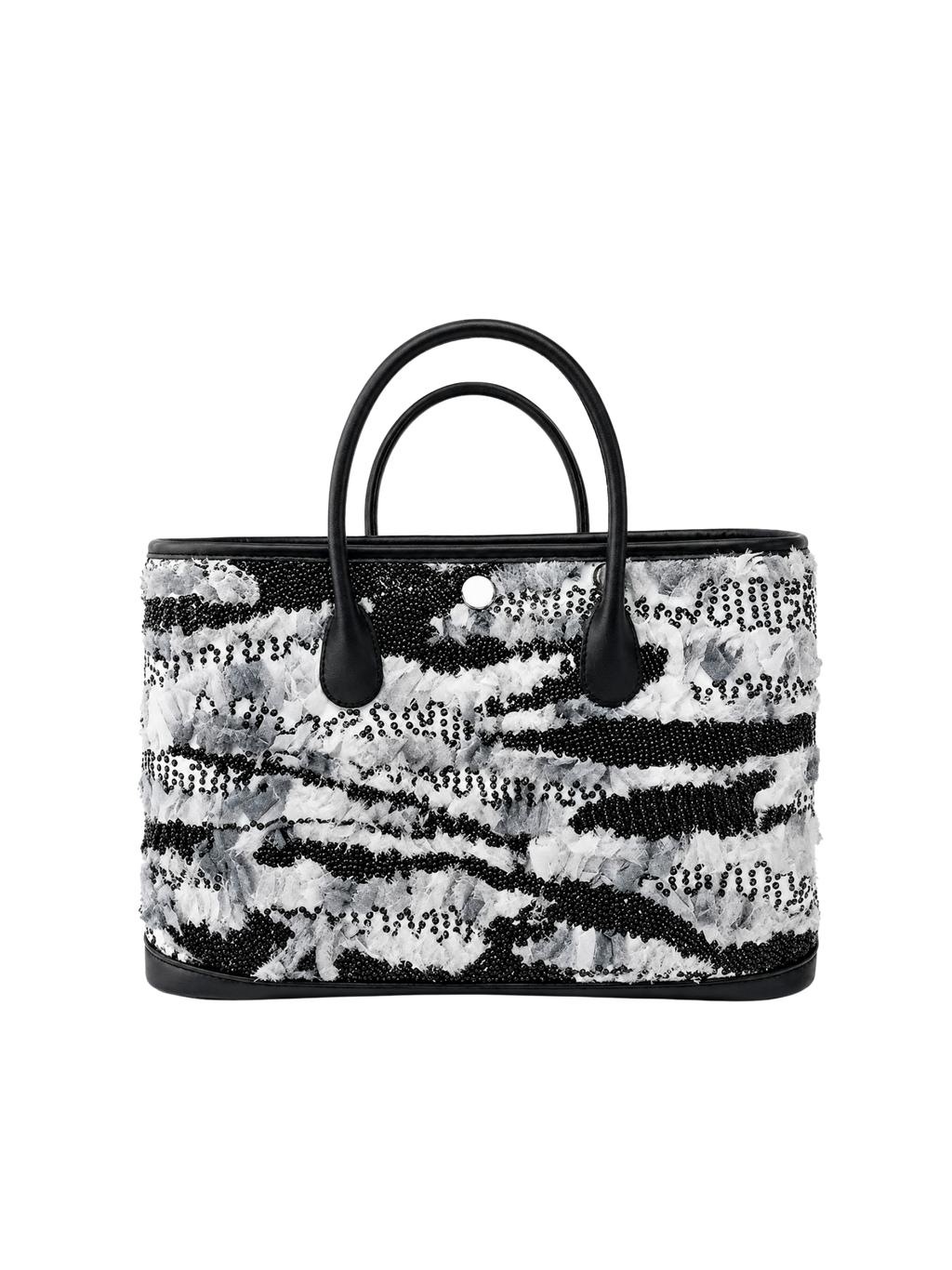 Jellykin Fringe Tweed Leather Trim Tote Bag