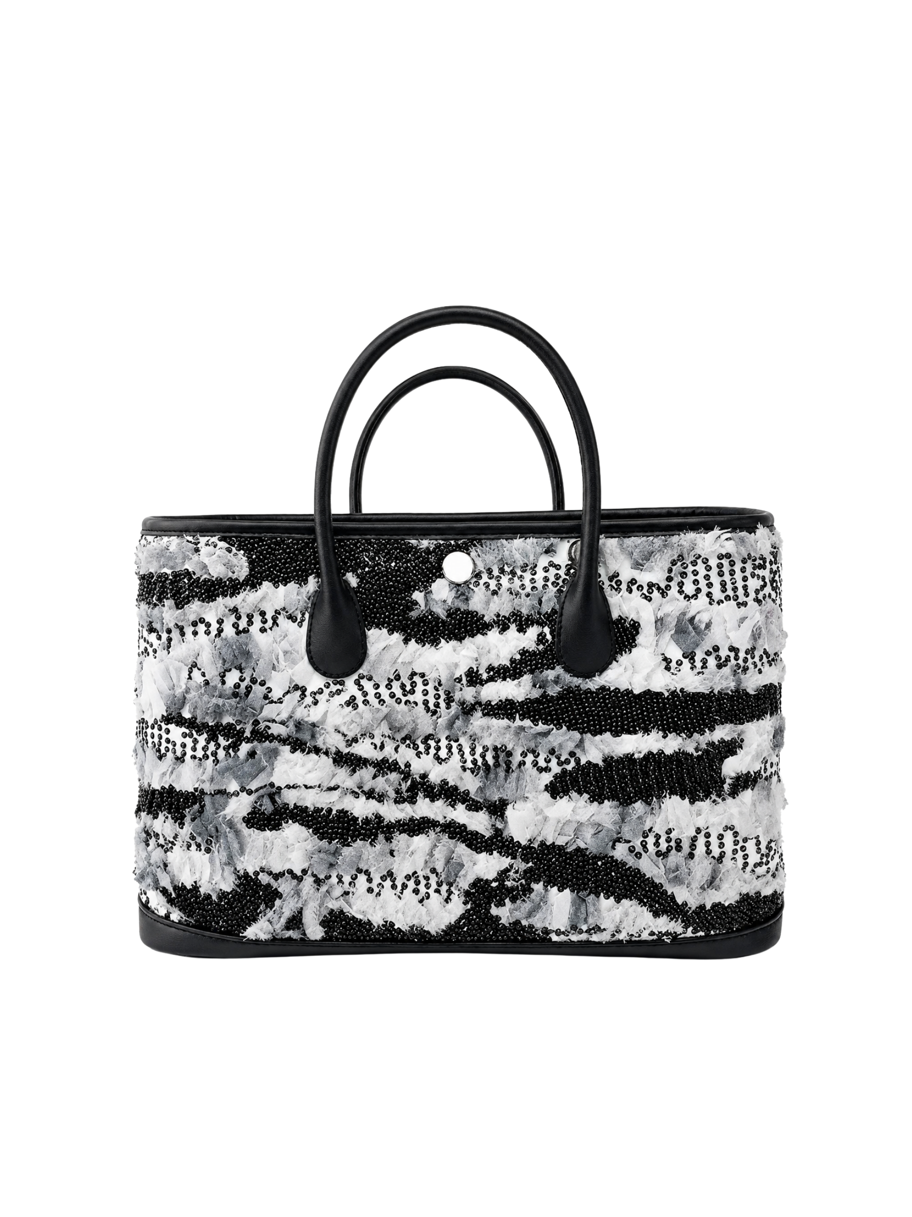 Jellykin Fringe Tweed Leather Trim Tote Bag