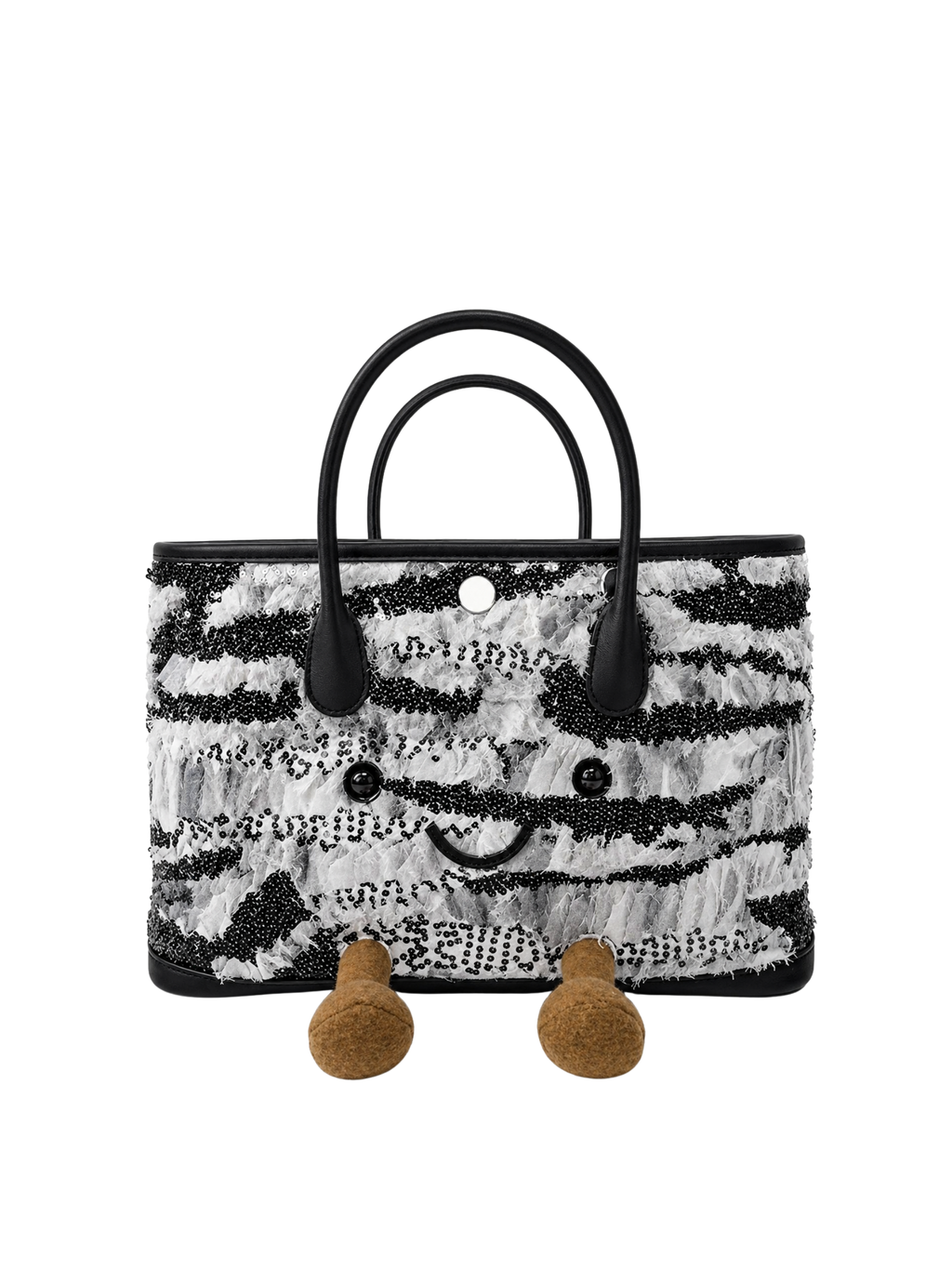 Jellykin Fringe Tweed Leather Trim Tote Bag
