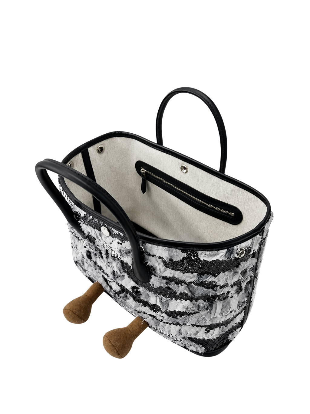 Jellykin Fringe Tweed Leather Trim Tote Bag