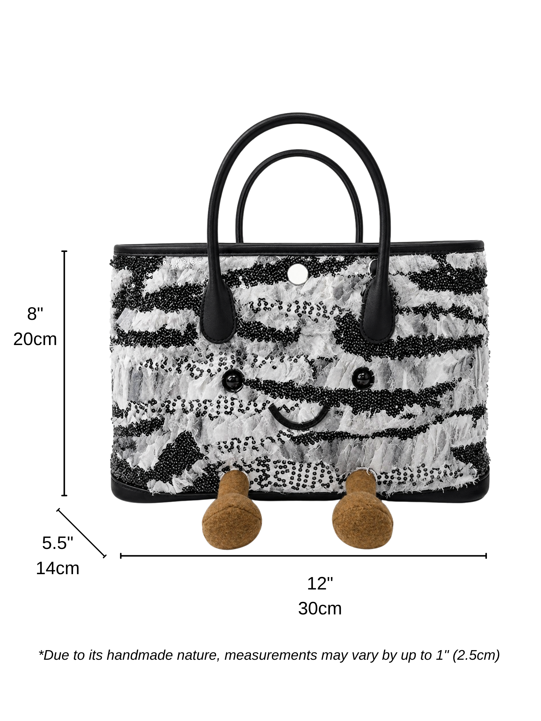 Jellykin Fringe Tweed Leather Trim Tote Bag
