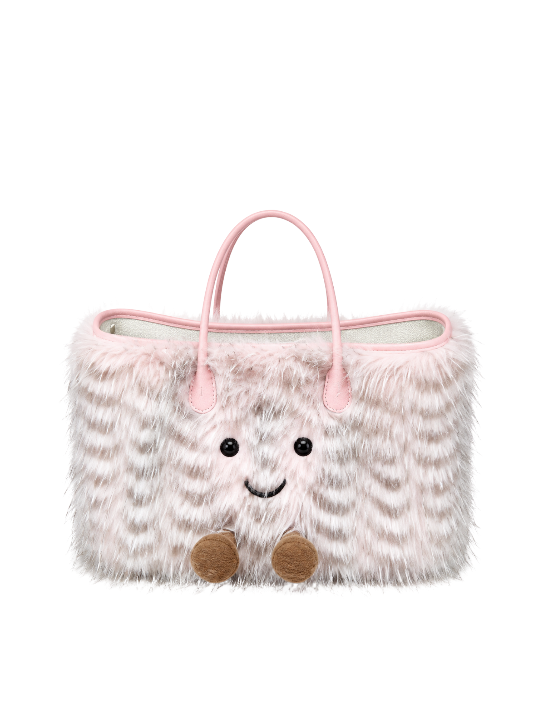 Jellykin Long Faux Fur Leather Trim Tote Bag