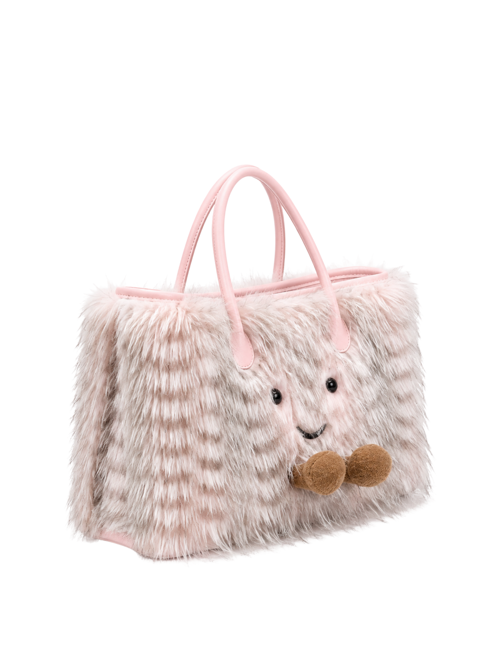 Jellykin Long Faux Fur Leather Trim Tote Bag