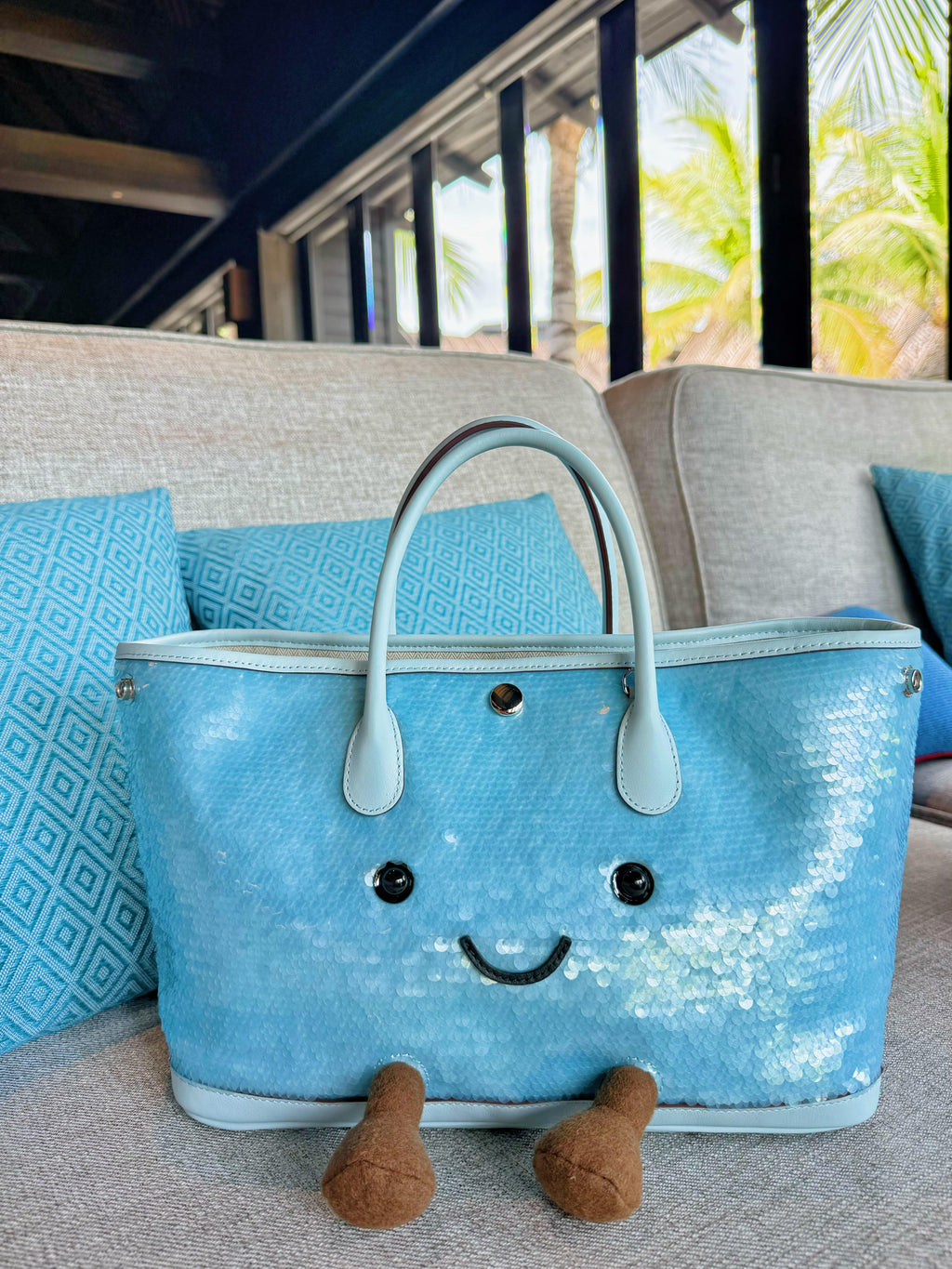 Jellykin Sequin Leather Trim Tote Bag