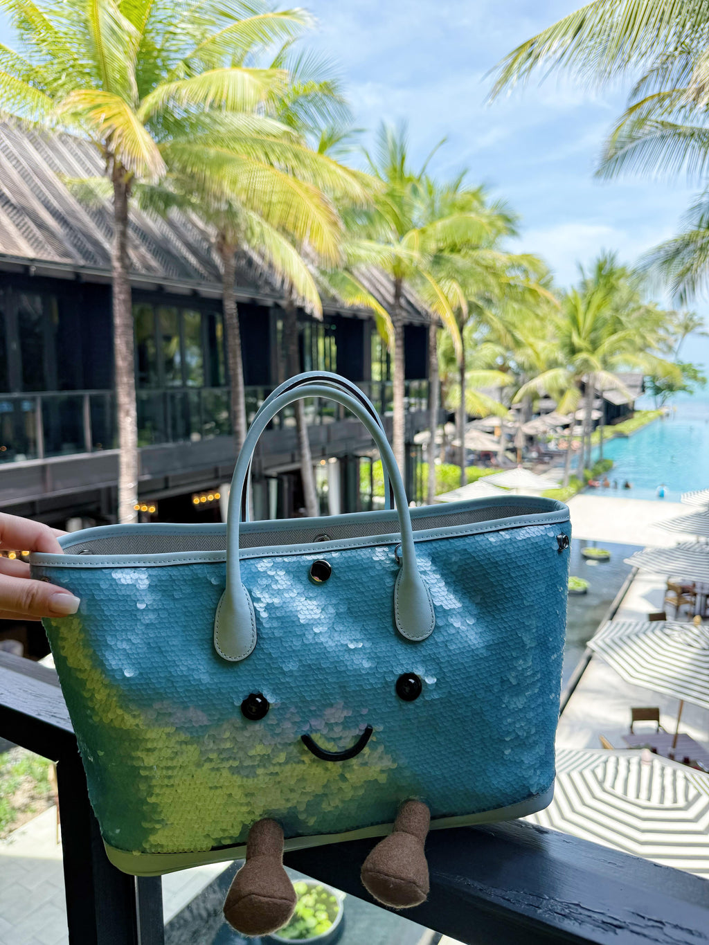 Jellykin Sequin Leather Trim Tote Bag