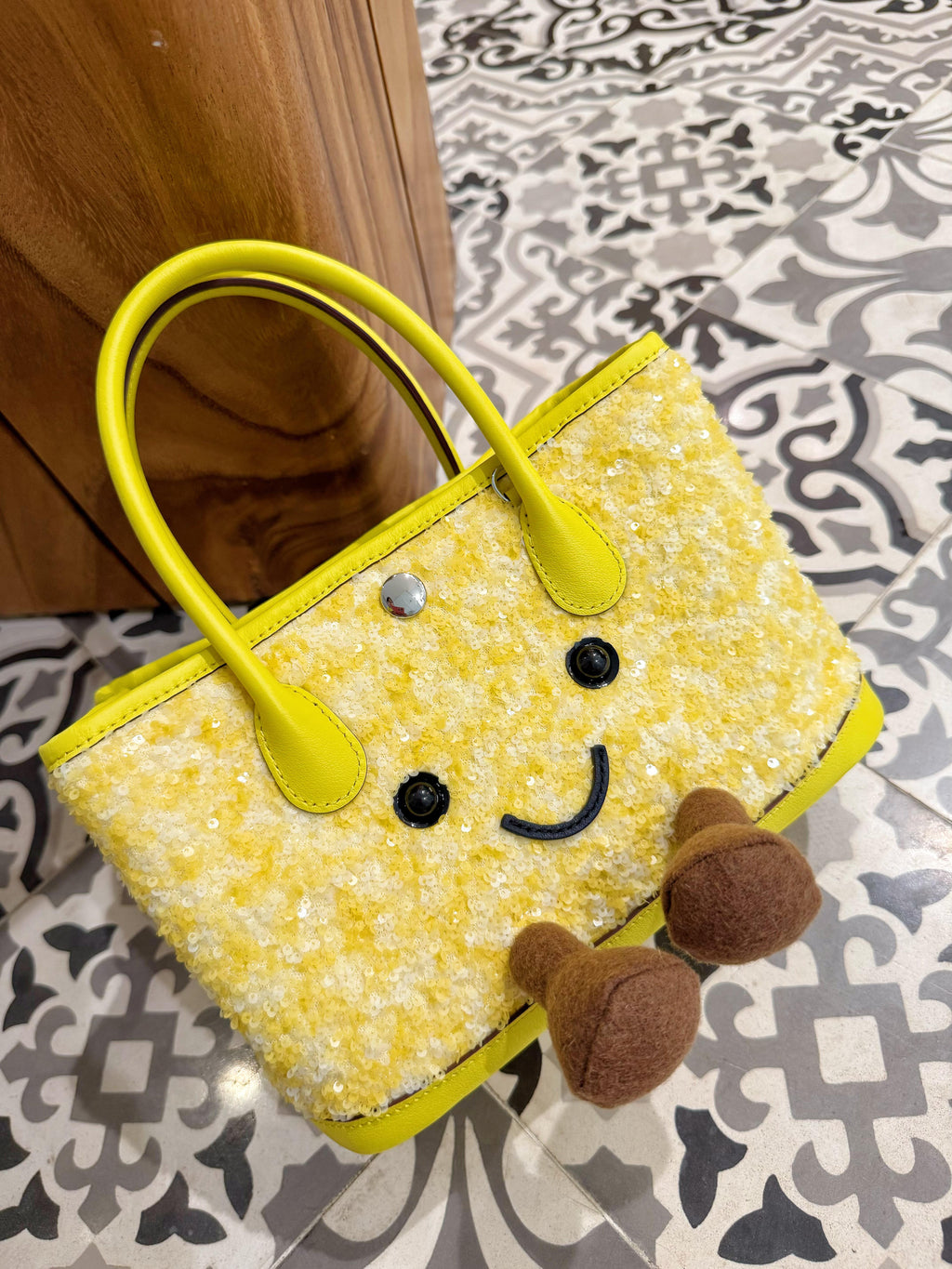Jellykin Sequin Leather Trim Tote Bag