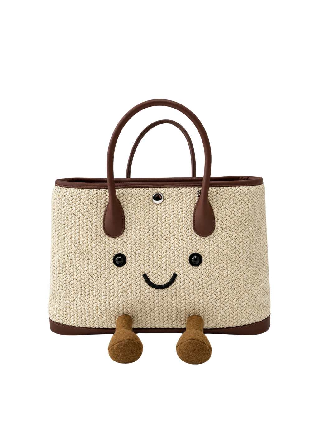 Jellykin Woven Raffia Leather Trim Tote Bag