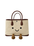Jellykin Woven Raffia Leather Trim Tote Bag