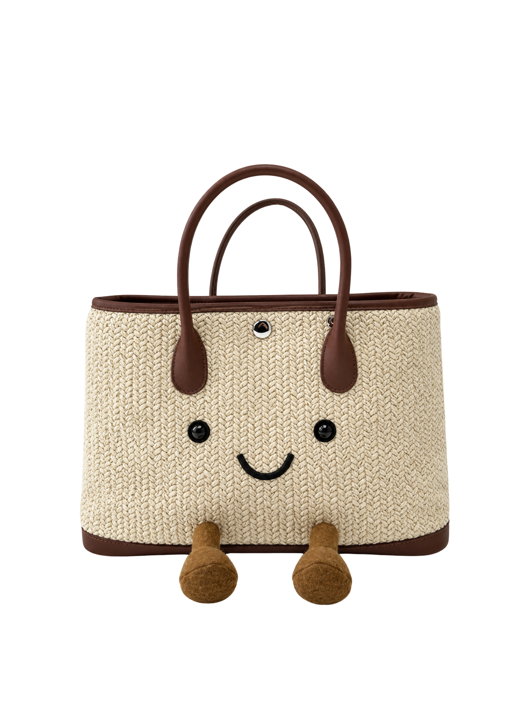 Jellykin Woven Raffia Leather Trim Tote Bag