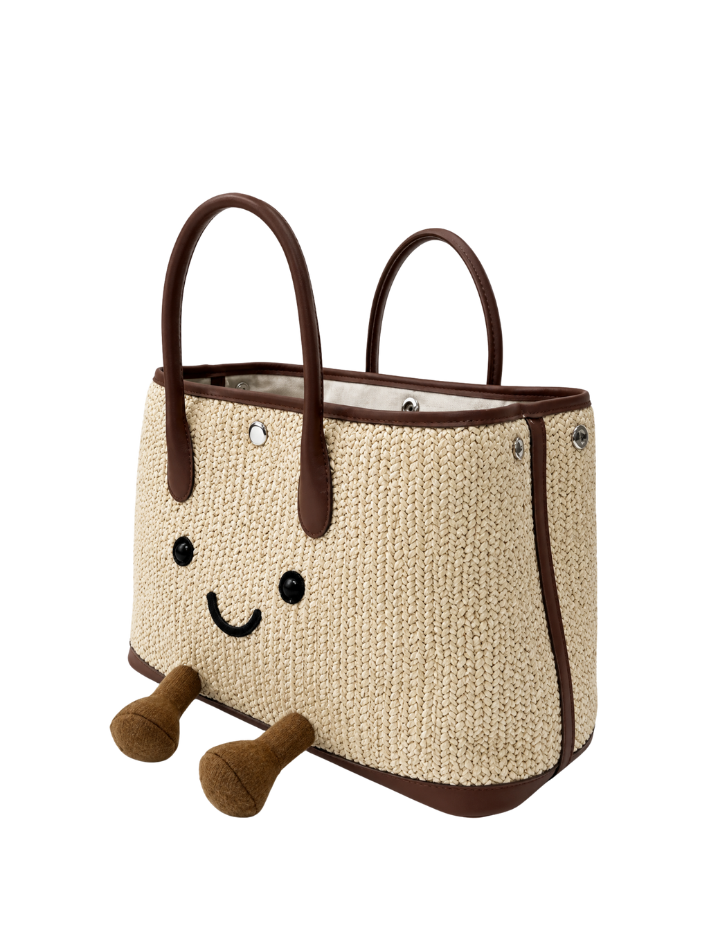 Jellykin Woven Raffia Leather Trim Tote Bag