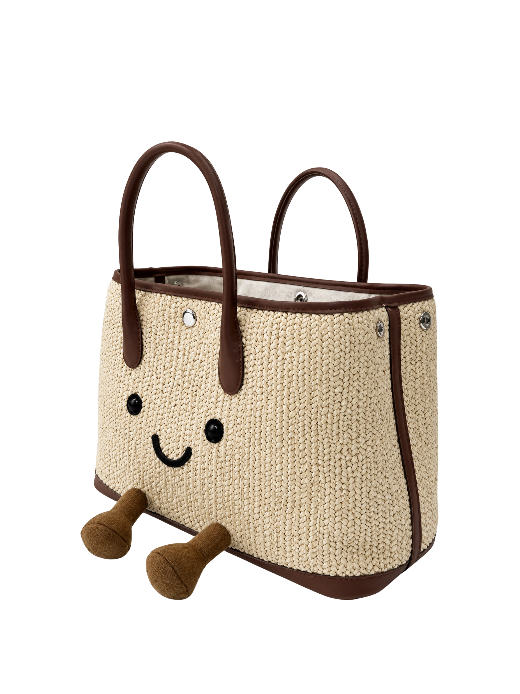 Jellykin Woven Raffia Leather Trim Tote Bag