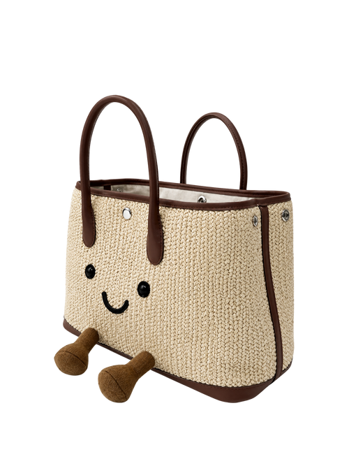 Jellykin Woven Raffia Leather Trim Tote Bag